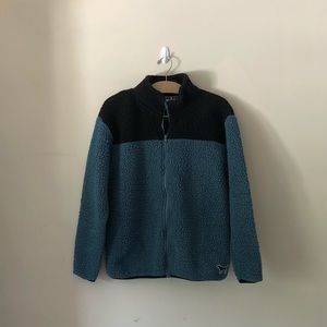 PINK: Dark cyan blue Fleece zip-up sweater